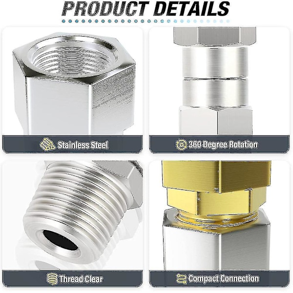 2 stk. Trykvaske Sving, 3/8 Tommer NPT Han-Gevind Fitting, Rustfrit Stål, Kink Fri Til Slange F