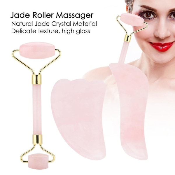 3 st/ set Double-end Natural Quartz Jade Roller Massager Skrapbräda Set Massageverktyg