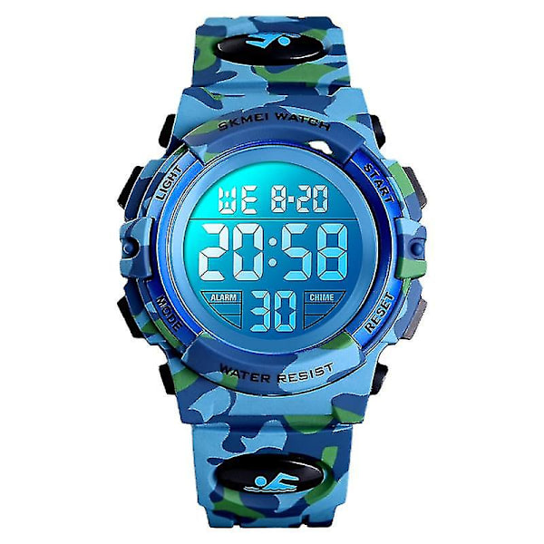 Skmei Barnklocka Färgglad LED Hushålls Sport Barn Elektronisk Klocka Deep blue camouflage