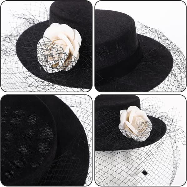 Kameliatop Bryllupshat Elegant til Kvinder Hat Slør til Anledning Sort Gaze Materiale