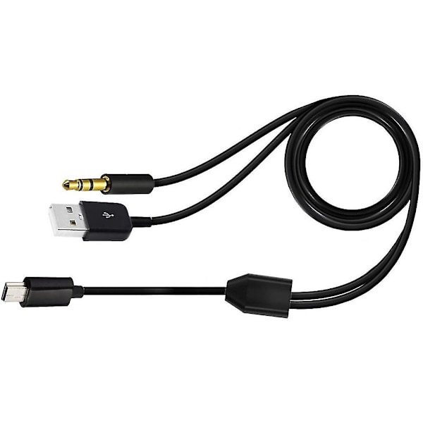 Gullbelagt USB-ladekabel til Mini B hann & 3,5 mm plugger lydkabel 100 cm Black