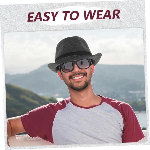 Fedora-hatt med flat brem, bred brem, jazz-fedora, klassisk filthat