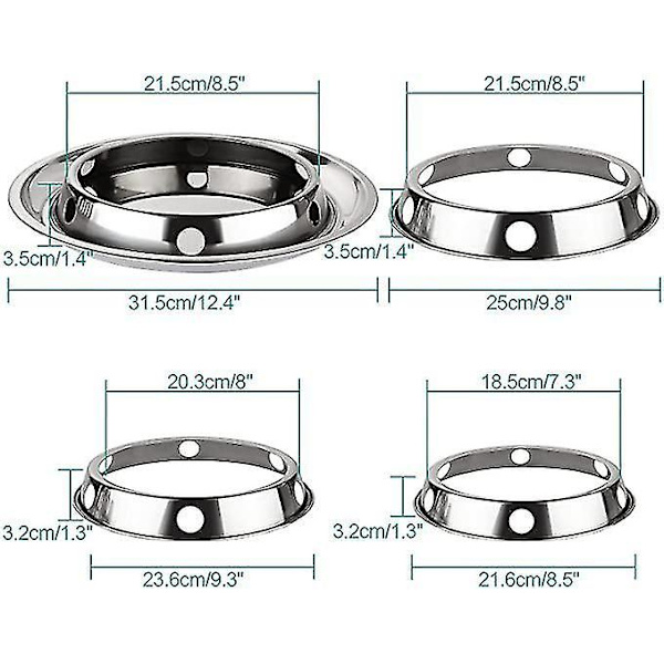 4 stk Rustfritt Stål Wok Ring Gasskomfyr 21,5-28 cm