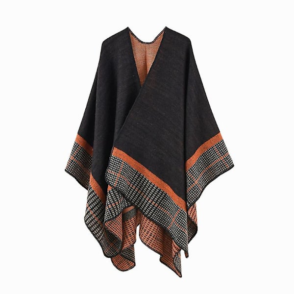 Naisten Lämmin Avoin Etuosa Shaalit Ja Huivit Elegantti Neuletakki Poncho Cape Takki Black and orange