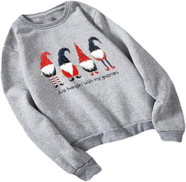 Julegenser for kvinner Langermet Fasjonabelt trykk Pullover for julebord Grå