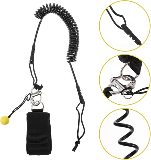 9ft SUP Leash Svart Coiled Surfbrett Sikkerhetstau med Elastisk Ankelstropp