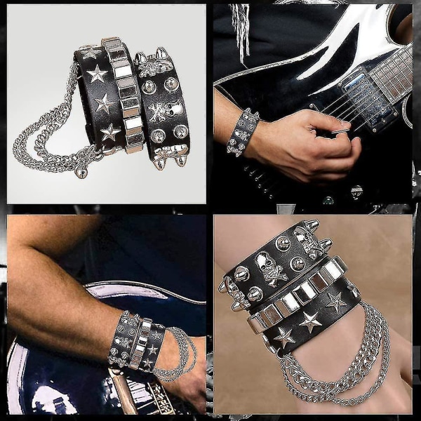 80- ja 90-luvun miesten heavy metal -rock-disco-hiuspanta, rannekkeet, hanskat, punk-rannekoru, aurinkolasit, cosplay-tarvikkeet -yuhao 5 Pieces