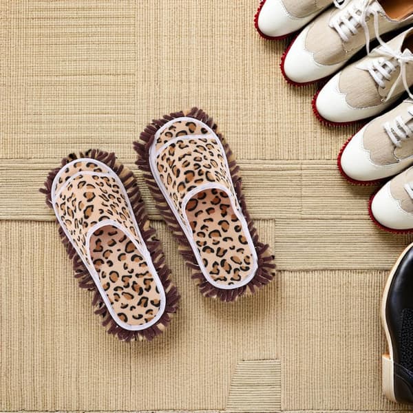Åben-tå Chenille Moppe Hjemmesko til Voksne, Leopardprint Arbejdsbesparende Gulvrengøringssko