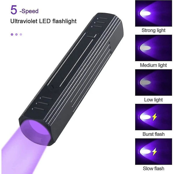 Uv365nm ladattava, ammattimainen UV-taskulamppu mustalla suodattimella, mustalla LED-valolla