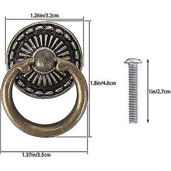 6 Antik Ringtrekkhåndtak Retro Skuffskap Ringknapper