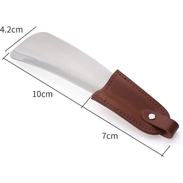 Skohorn i rustfritt stål med lærstropp, 17 cm/6,7 tommer metallskohorn
