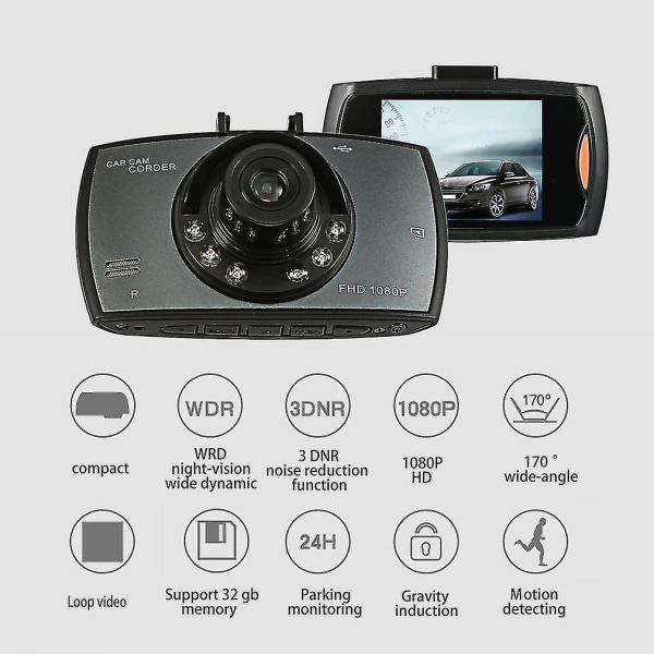 Bærbart HD 16:9 LCD Night Vision bilvideokamera G-sensor