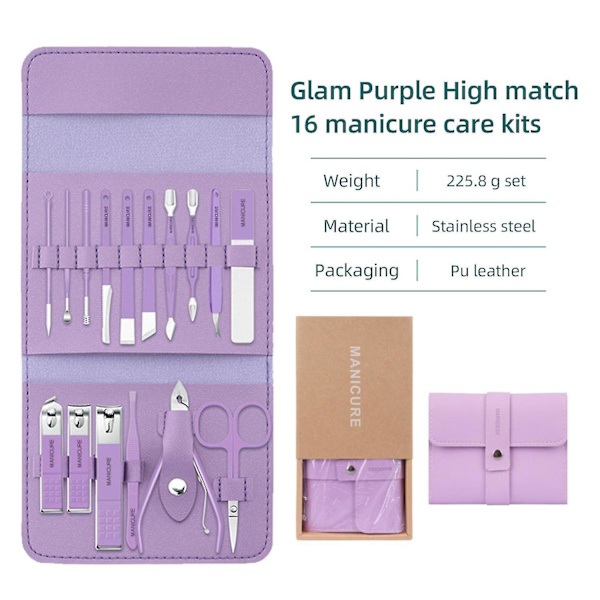 Manikyrset Nagelklippare Pedikyrset 16 delar Rostfritt