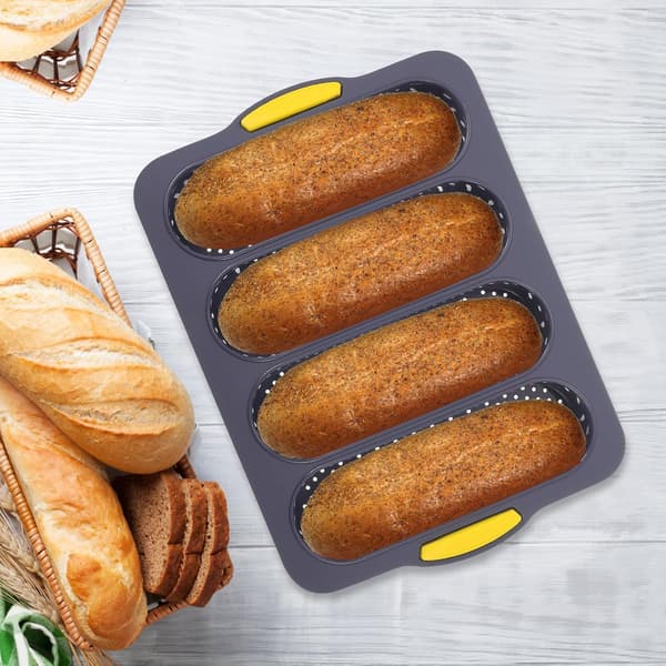 4-rums silikone brødform non-stick fleksibel bagekageform sort franskbrødsform