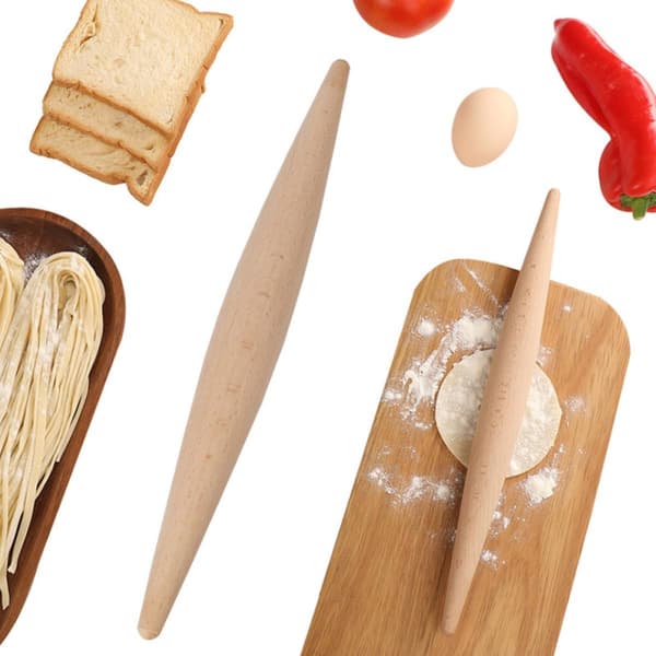 4 stk. kjevlesett i tre for deig- og pizzarulling, ergonomisk design i bøkemateriale