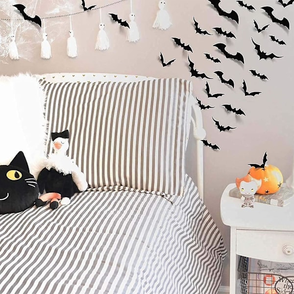 Halloween-seinäkoristeet 3D-hämähäkkitarrat Musta 60 kpl
