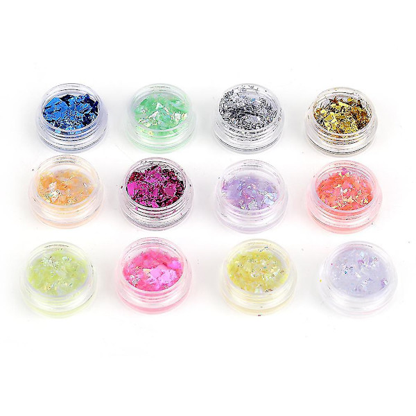 12 Färger Nagelkonst Glitter Runda Sekvenser Akrylspetsar UV Gel