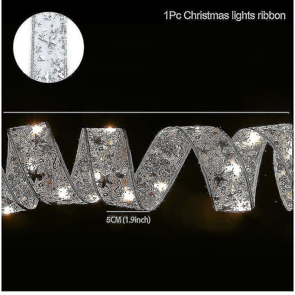 Bånd Fairy Light juledekoration juletræspynt til hjemmet sløjfer String lys nytår Y-yuhao Silver
