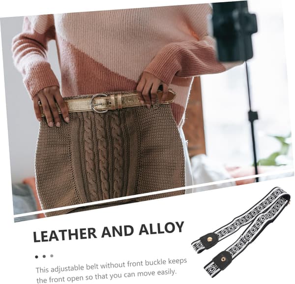 Elastisk justerbart midjebelte for kvinner og menn, spenneløst elastisk jeansbelte med blått blomstertrykk