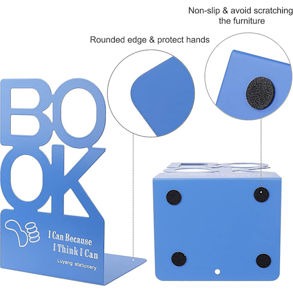 Metallbokstøtte Kreativ \"bok\" Bokstavmønster Bokstøtte Organizer Sklisikker Kunstbokstativ blue