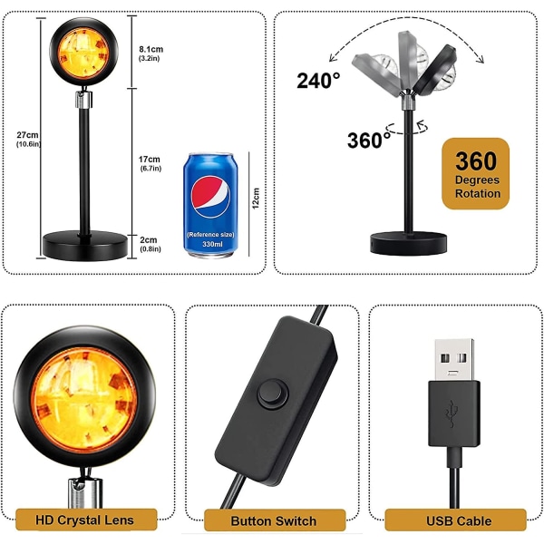 Solnedgang Lampe, Hjemmeinnredningsprosjektorlys Med 16 Farger 4 Moduser, Fargeskiftende Lampe Sollysprosjekt