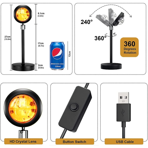 Solnedgångslampa, Heminrednings Projektorlampa Med 16 Färger 4 Lägen, Färgväxlande Lampa Solljus Projektion