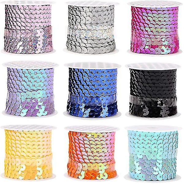 Pailjettband Rulle 6mm Platt Färgglad Pärlsträng DIY Hantverk