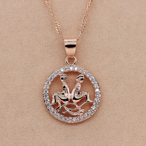 12 Zodiac Constellation runde vedhæng halskæde til Lmell kvinder Rose Gold farve gave
