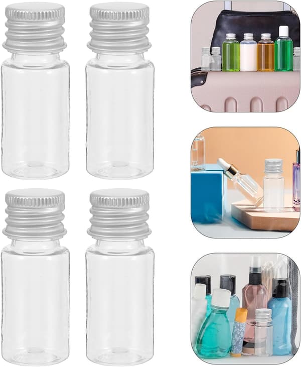 20 st 10 ml plastflaskor med skruvlock i aluminium, läckagesäkra påfyllningsbara provflaskor