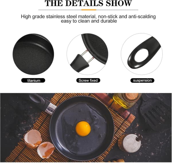 Liten eggstekepanne biffstekepanne 7,5 tommer rustfritt stål non-stick materiale praktisk ergonomisk