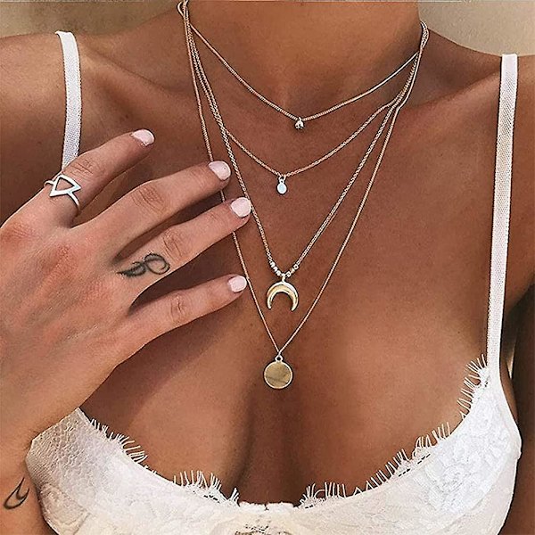 Boho-halsband för kvinnor med paljetter, lagerhalsband för kvinnor