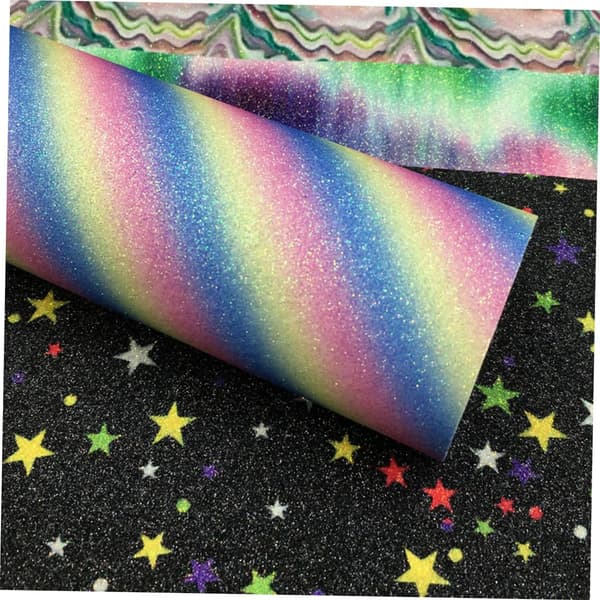 Regnbuegradient skinnstoff glittermateriale for DIY-veske smykkedekorasjon