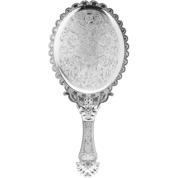 Vintage præget ovale blomster makeup spejl håndspejle sølv kosmetik