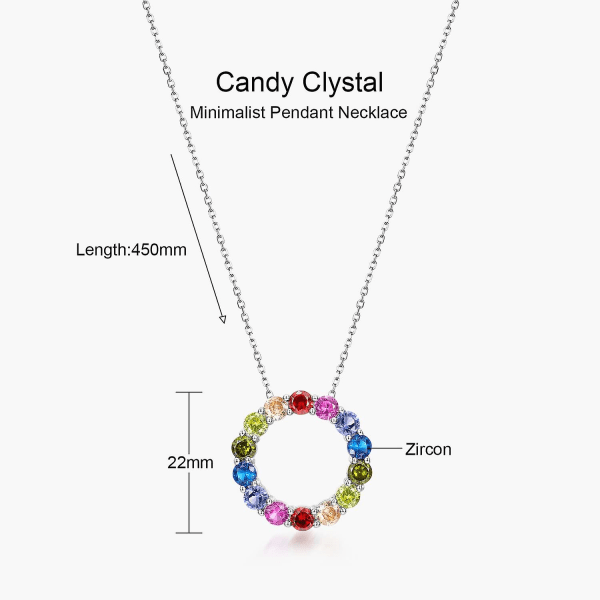 Cirkelhalsband för kvinnor, kubiskt silverkedjehänge Rainbow Zircon Hoop Halsband för tonårsflickor