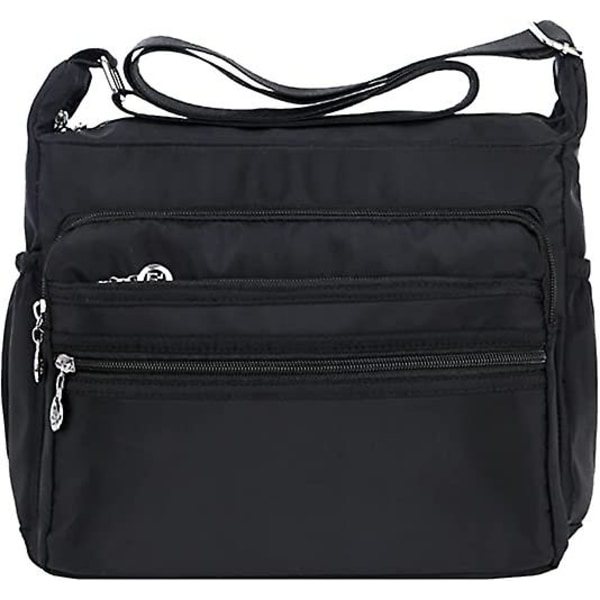 Kvinders Skuldertaske Letvægts Crossbody Taske Lille Dame Tote Nylon Satchel Punge Sort
