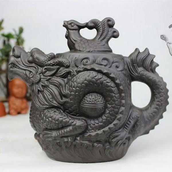 Yixing Teapot Dragon Phoenix Tea Pot Purple Clay set