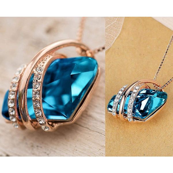 Halsband med berlock och födelsedagskristall, 18k pläterat/ silverfärgat, 45,7 cm + 5,1 cm Zircon Blue