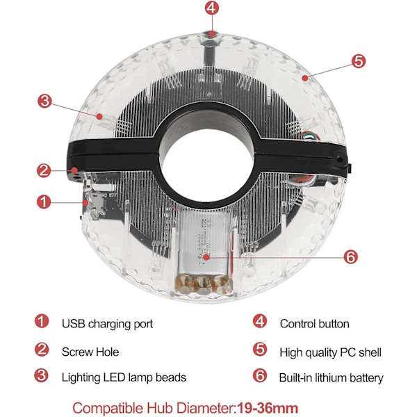 Sykkelnavlys, 7 LED 9 Farger 18 Bilde Vanntette USB Ladbare LED Sykkelhjul Lys Eiker