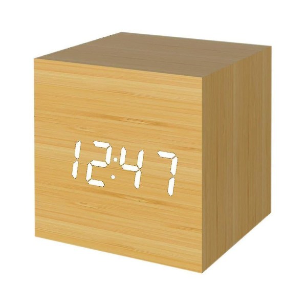 Led Digital Alarm Clock Wood Time Date Temperature Display