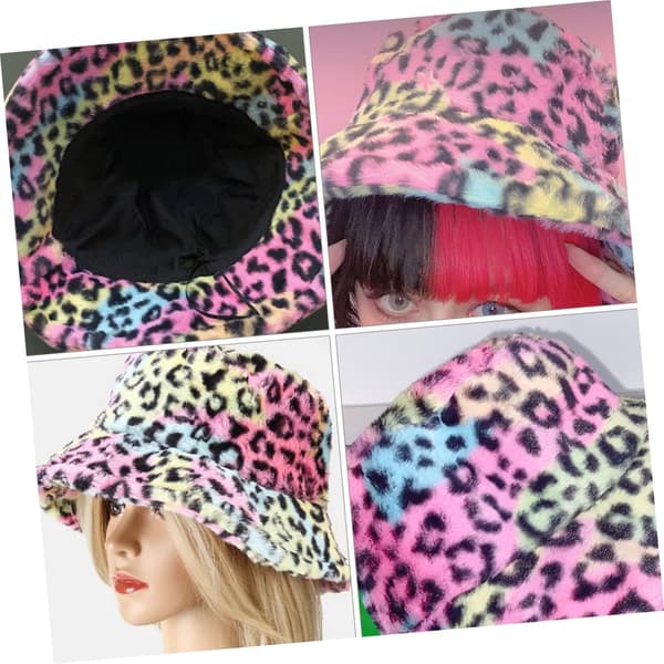 Varm hat til efterår vinter leopard fiskerhat plys spandkasket fuzzy leopard behagelig