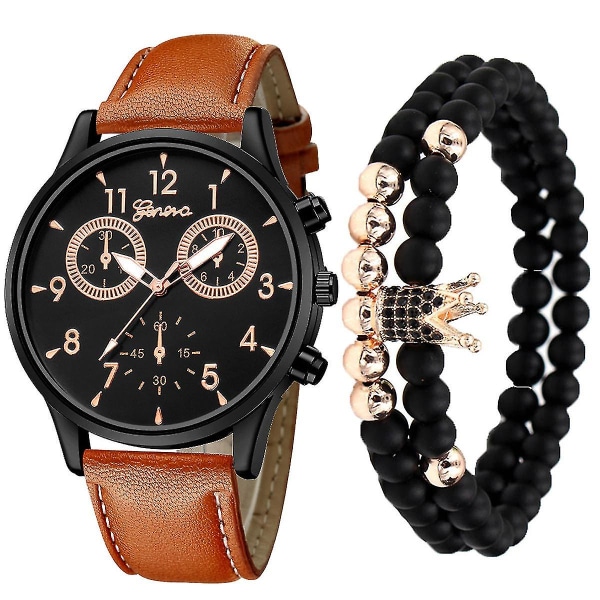 Herrmode Kreativt falskt treögat bälte Quartz Watch Armband Set Rose gold black suit