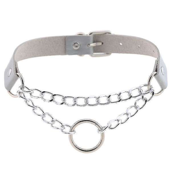 Kvinne og Mann Punk Kjede Choker Halskjede O Rund Sirkel Kunstig Lær Krage Smykker