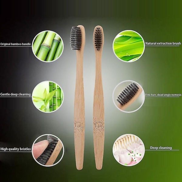 10x Medium-bust bambus tannbørste tre tenner børste fiber 267c | Fyndiq