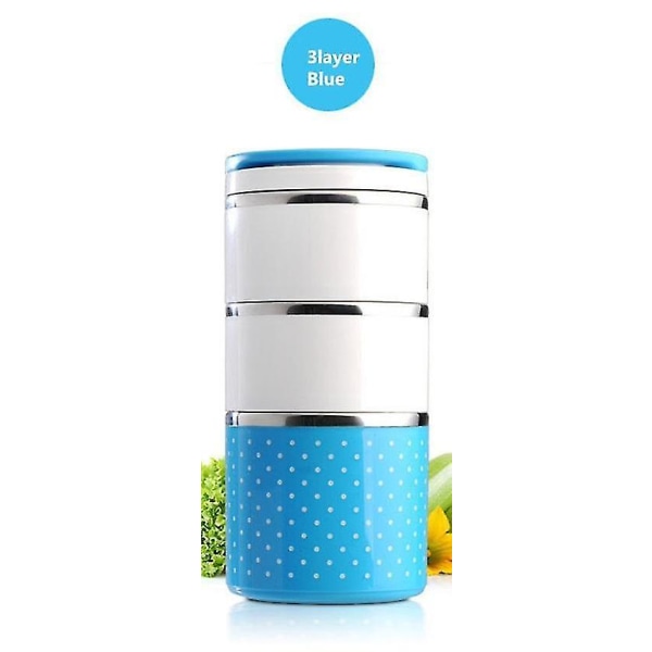 3-lagers Blue Cute Thermal Lunch Box Bento Leakproof Food