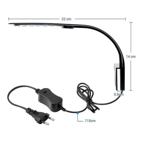 Akvarielysklemme, ultratynt akvarielys med hvitt og blått lys, 24 led akvarielys