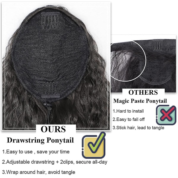 Lang krøllet hestehale med snøring for kvinner Clip In Hestehale Extension 22-tommers svart hestehale-hårstykke(1b)