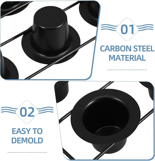 6-kops dyb cupcakeform Bageudstyr Sekskopsdesign Kulstofstål Sort Nonstick Overlegen