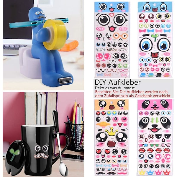 Skrivebordsstationær Forsyning Med Tape Dispenser, Papirclips, Sticky Notes, Stickers, Quirky Desk Neatly