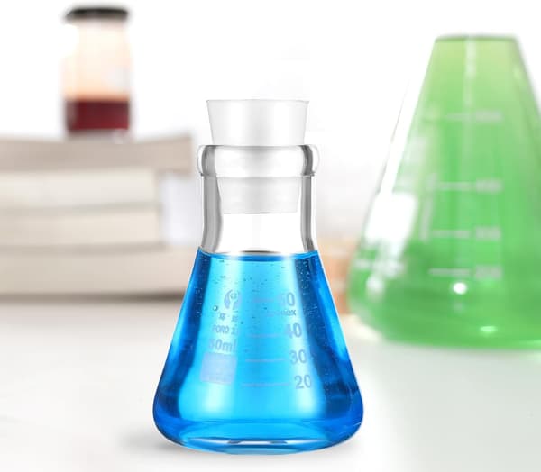 Erlenmeyer Kolbe Flaskesæt 50 ml Glaskonisk Kolbe med Gummiprop, 4 stk. 10 ml