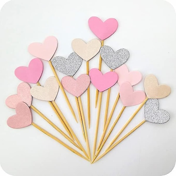 Cupcake-koristeet 50 kpl Vaaleanpunainen sydän Glitter Mini Kakku Koriste